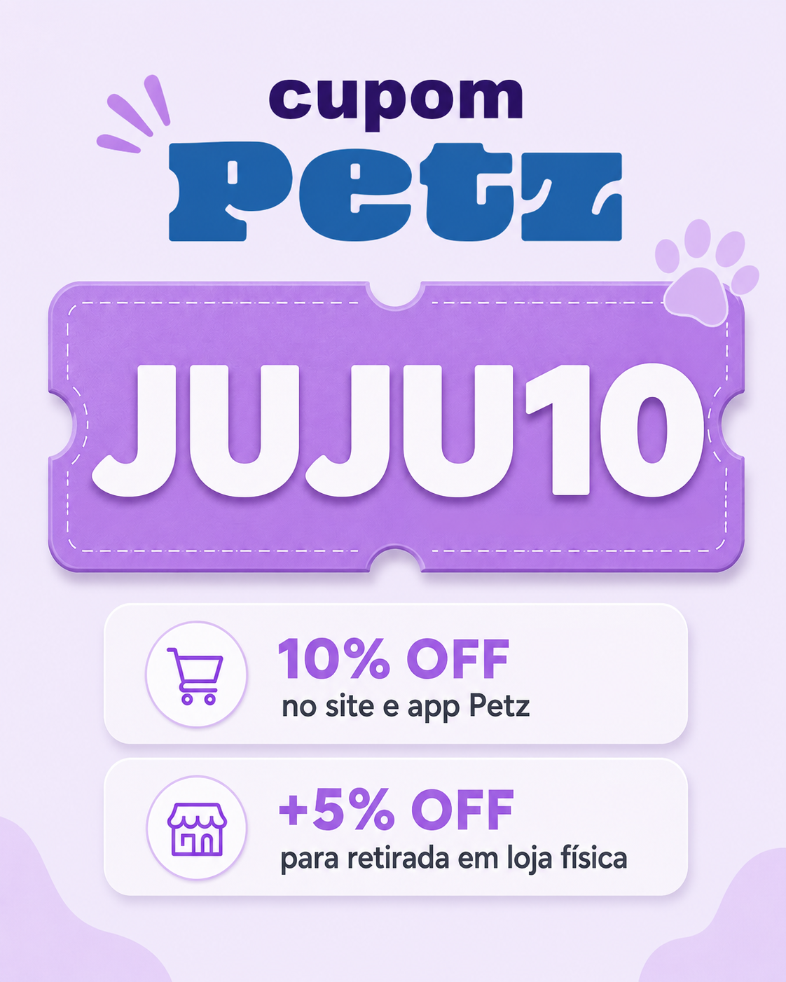 Cupom Petz JUJU10 promo para desconto em racao na Petz pelo site app e checkout